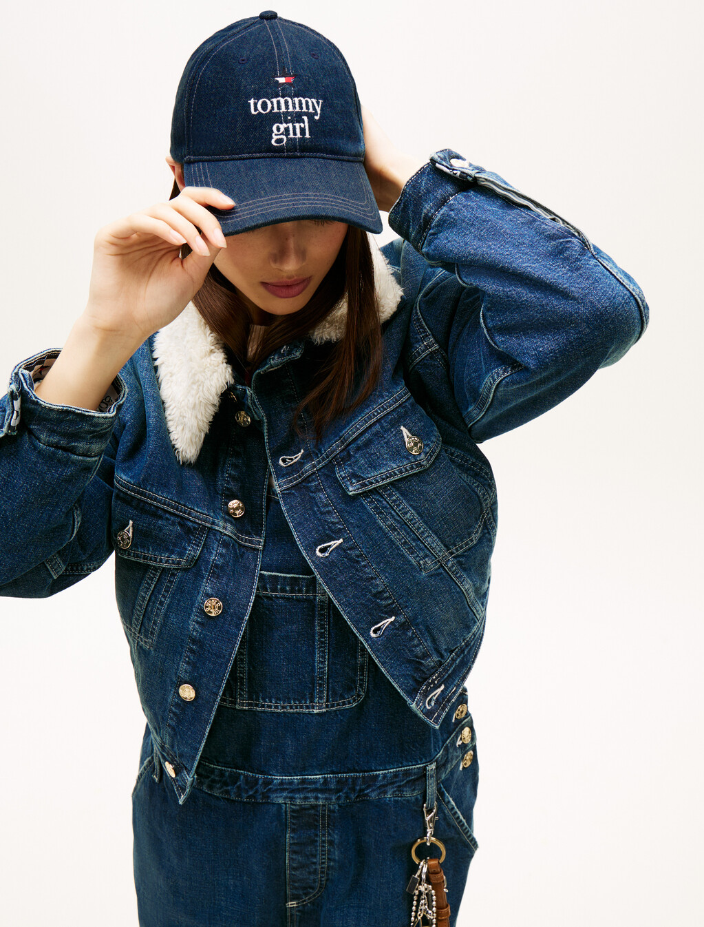 Tommy Girl Denim Baseball Cap, Dark Wash Denim, hi-res