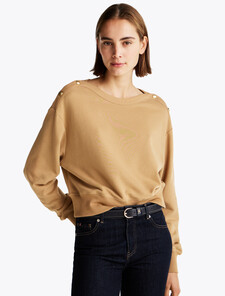 Gold-Tone Button Boat Neck Sweatshirt, Safari Canvas, hi-res
