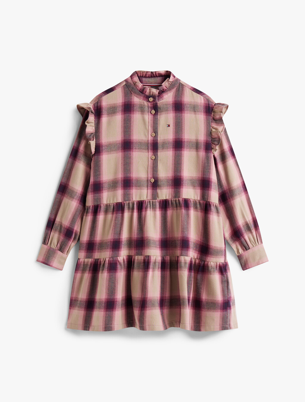 Ruffle Flannel Check Relaxed Shirt Dress, Malted Milk Aop, hi-res