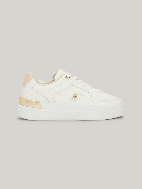 TH Monogram Metallic Leather Court Trainers