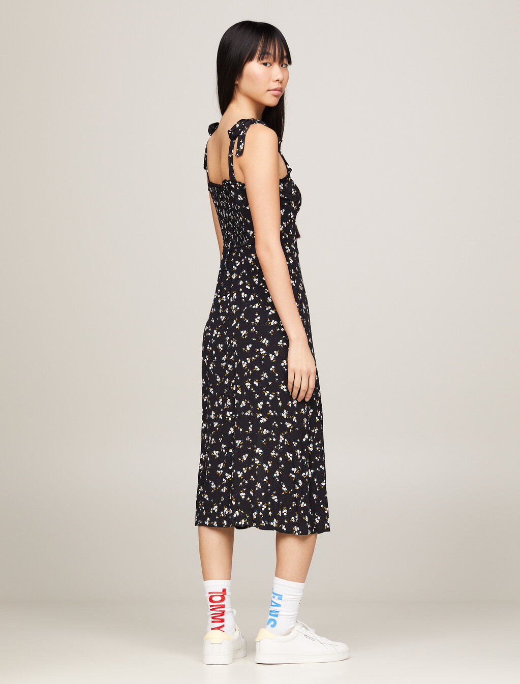 Floral Print Ruffle Midi Dress, Spring Floral, hi-res