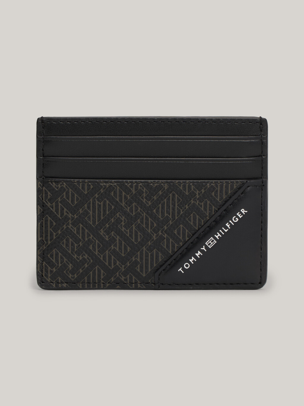 TH Monogram Leather Card Holder, Black, hi-res