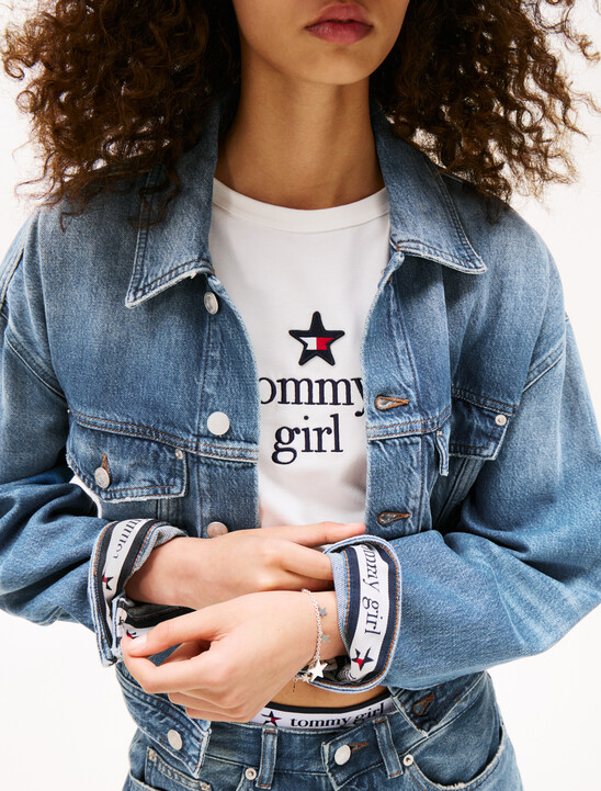 Tommy Girl 後背標誌短版超寬鬆牛仔外套