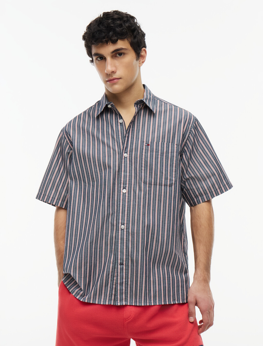 Relaxed Fit Stripe Short Sleeve Shirt, Dark Night Navy Stripe, hi-res