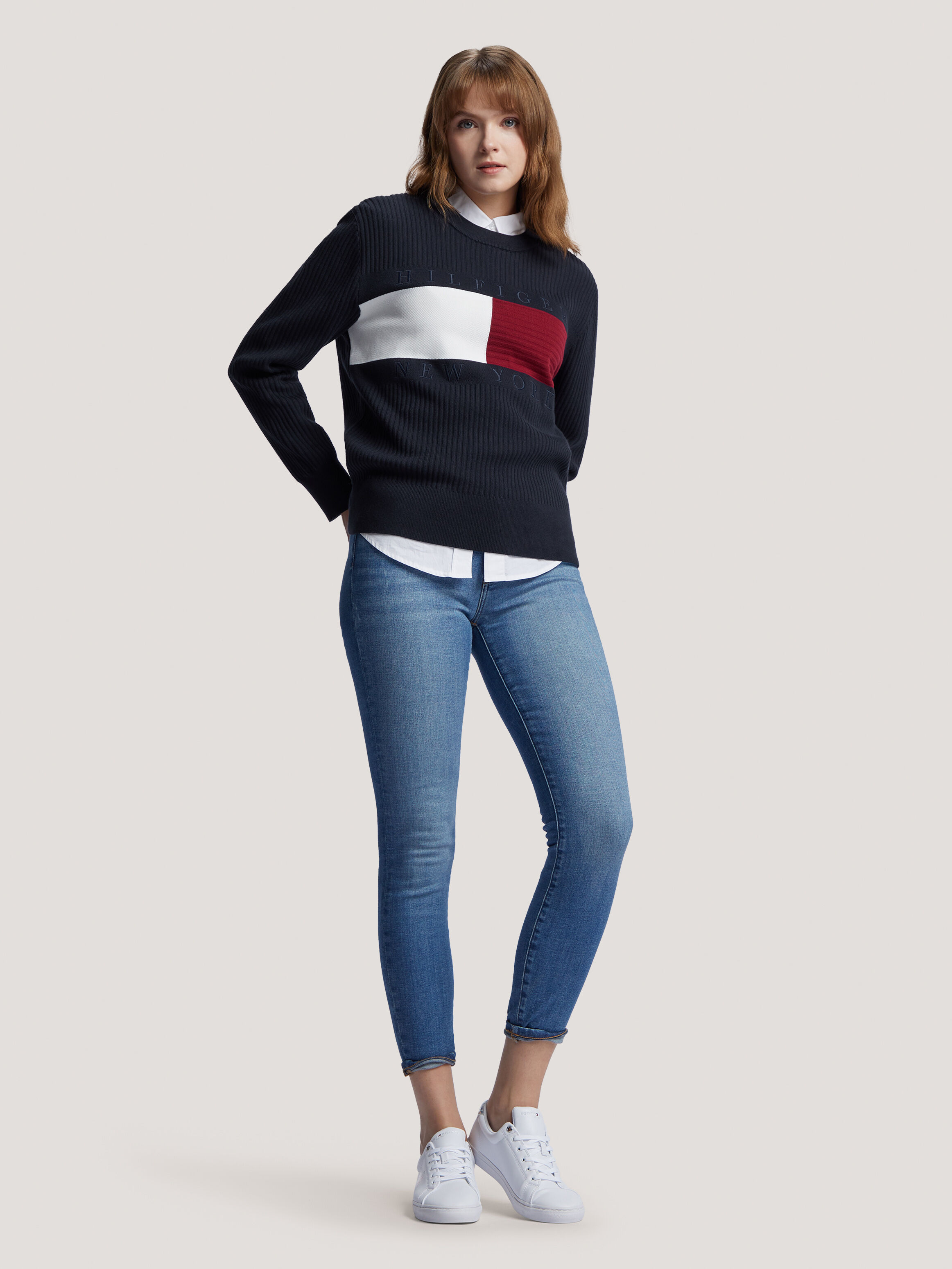 Tommy hilfiger crew neck logo flag on sale