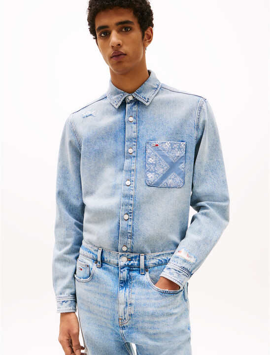 Regular Fit Distressed Denim Shirt