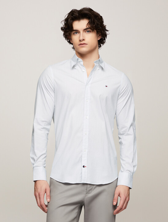 Stretch Micro Print Slim Shirt, Optic White / Multi Stretch Micro Print Slim Shirt