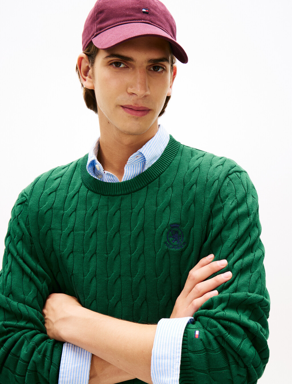 Cable Knit Crest Sweater, Ornamental Green, hi-res