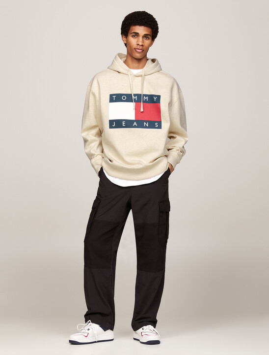 Tommy 旗幟貼章混色寬鬆連帽運動衫