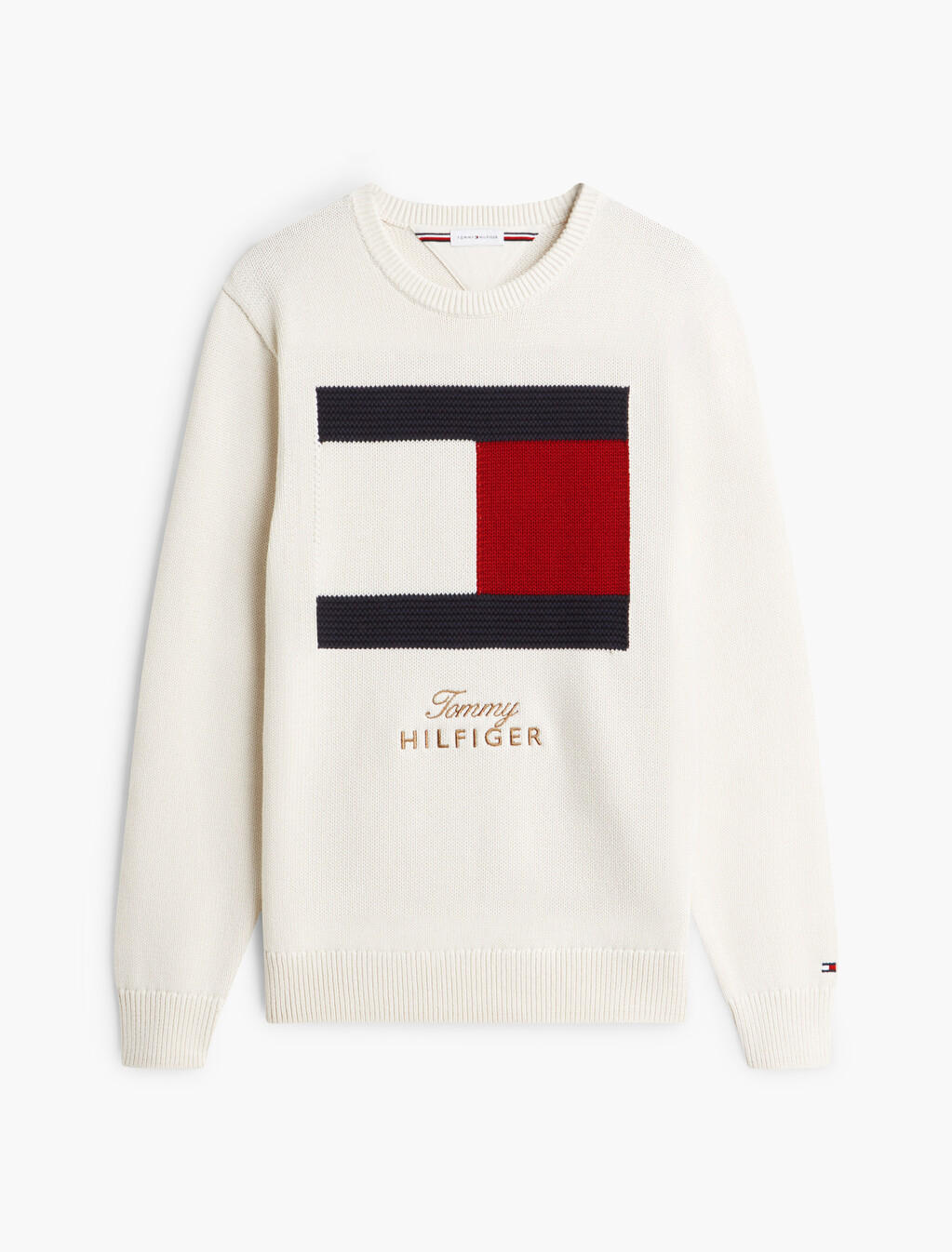 Intarsia Flag Crew Neck Jumper, Ivory Petal, hi-res