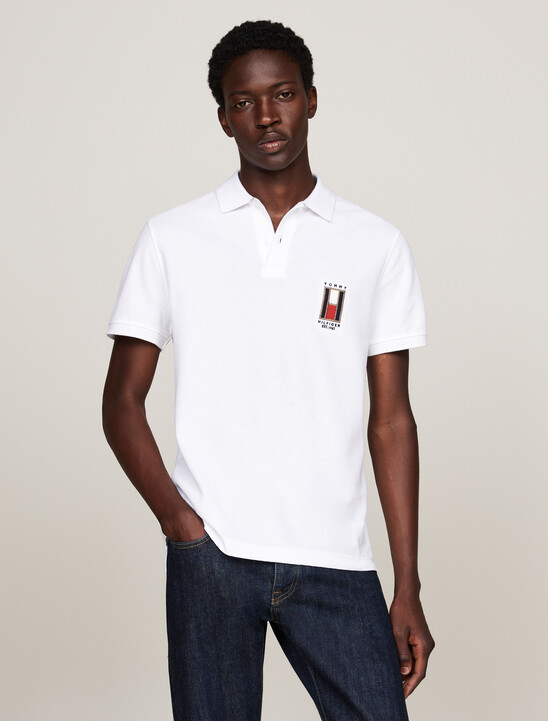 Regular Vertical Flag Polo Shirt, White Regular Vertical Flag Polo Shirt