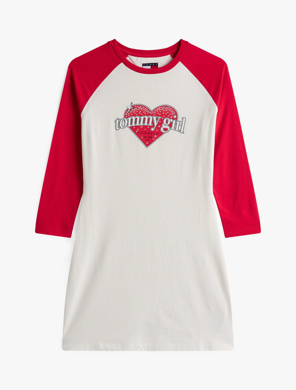 Tommy Girl 修身 T 恤迷你洋裝, Ivory Marl / Primary Red, hi-res