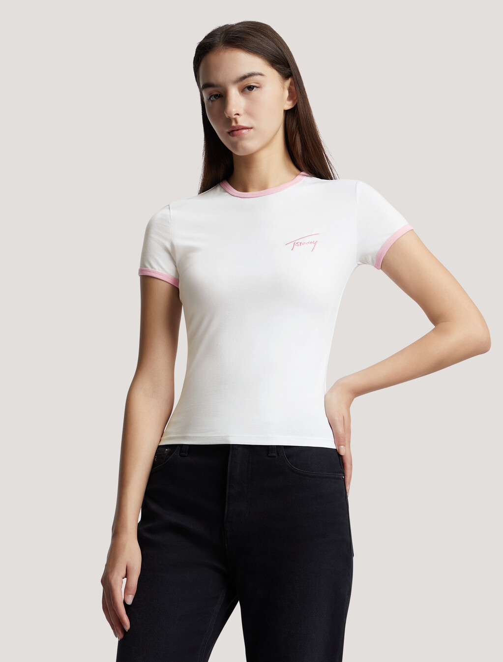 Script Ringer T-Shirt, White, hi-res
