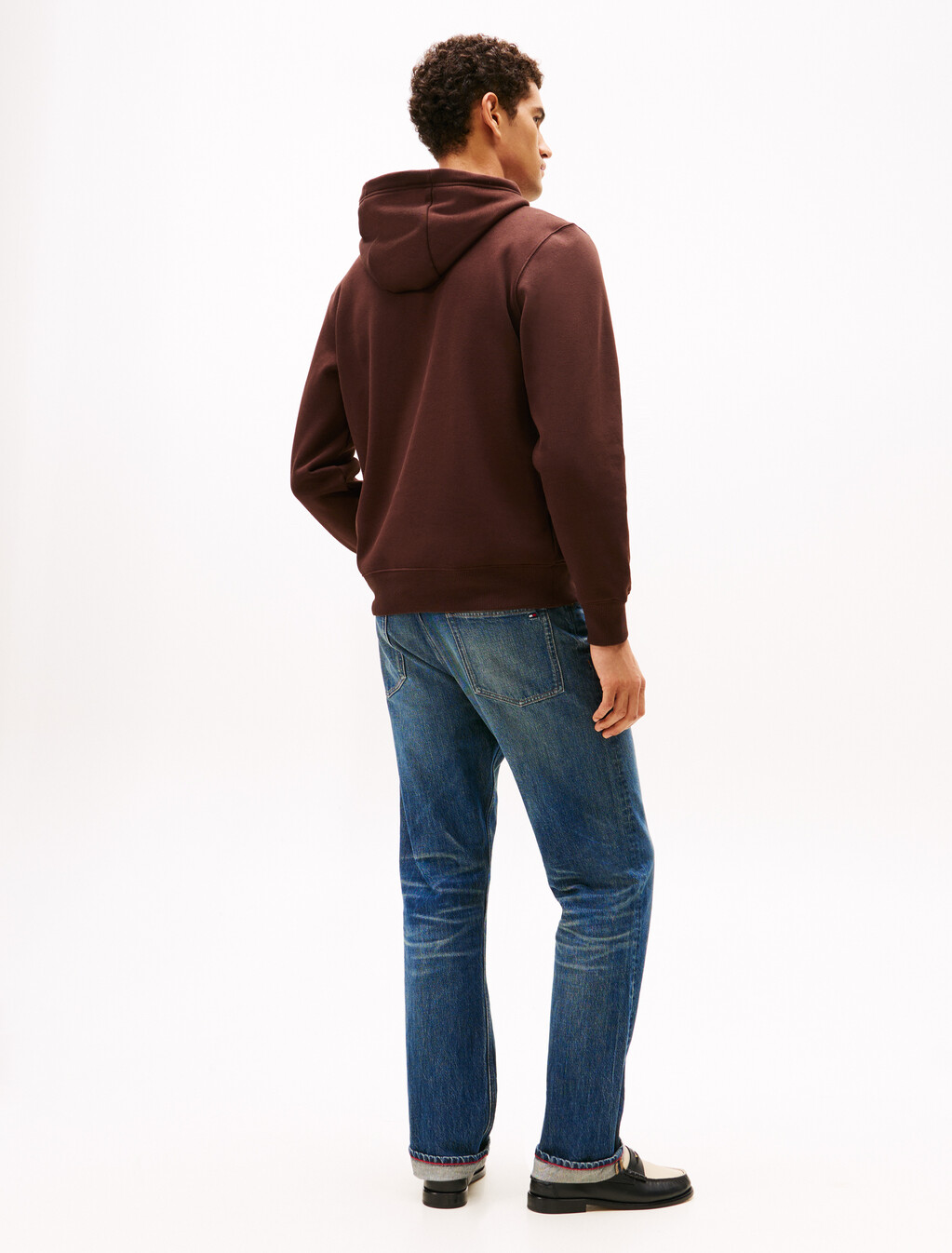 標誌刺繡彈性抓絨連帽衫, Chocolate, hi-res