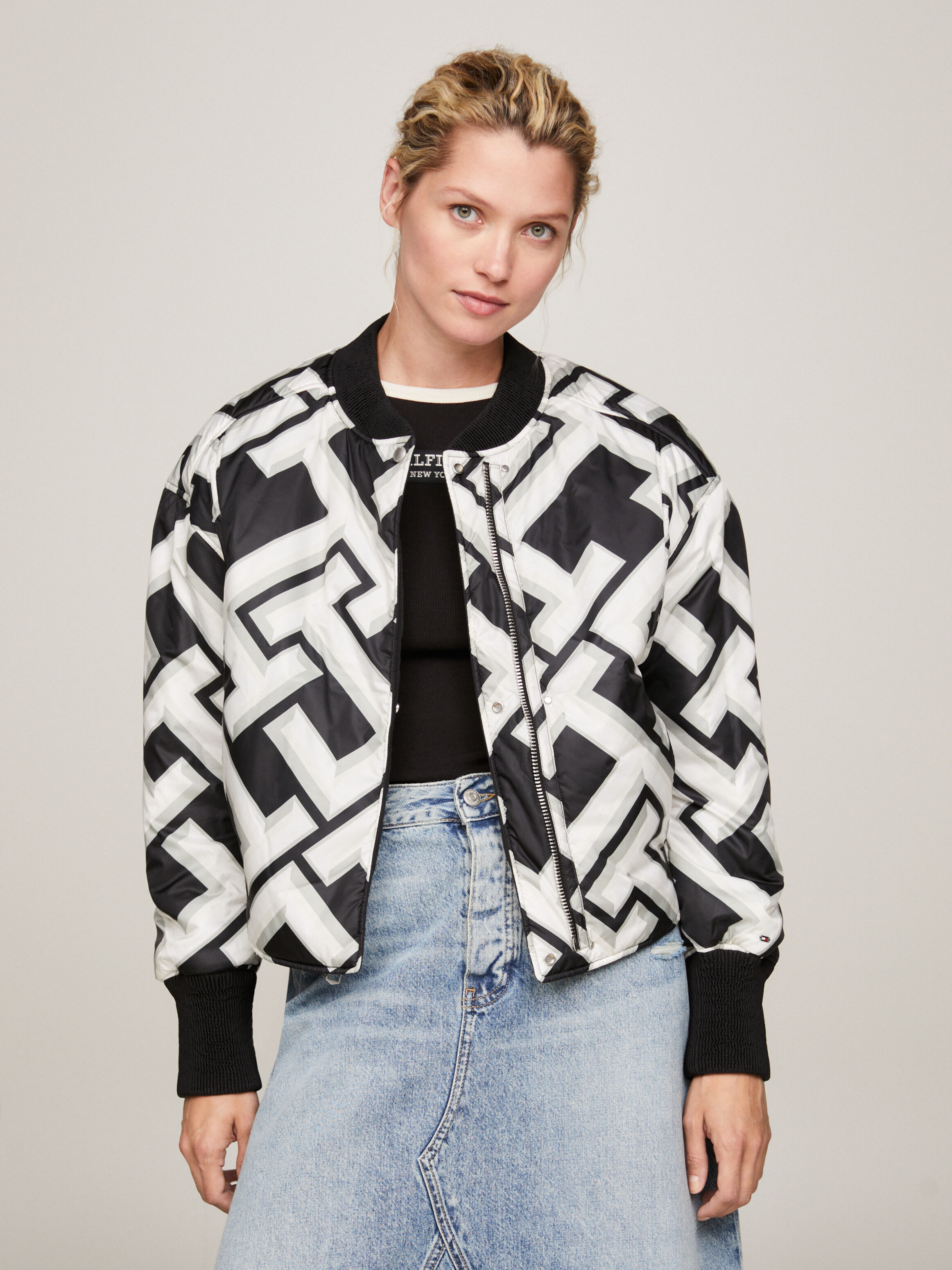 Logo Embroidery Reversible Padded Bomber Jacket
