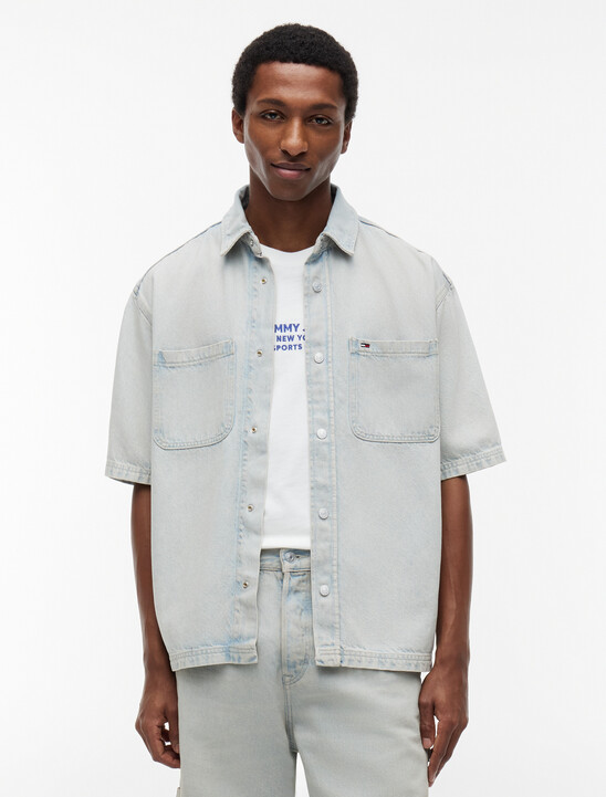 Short Sleeve Utility Denim Shirt