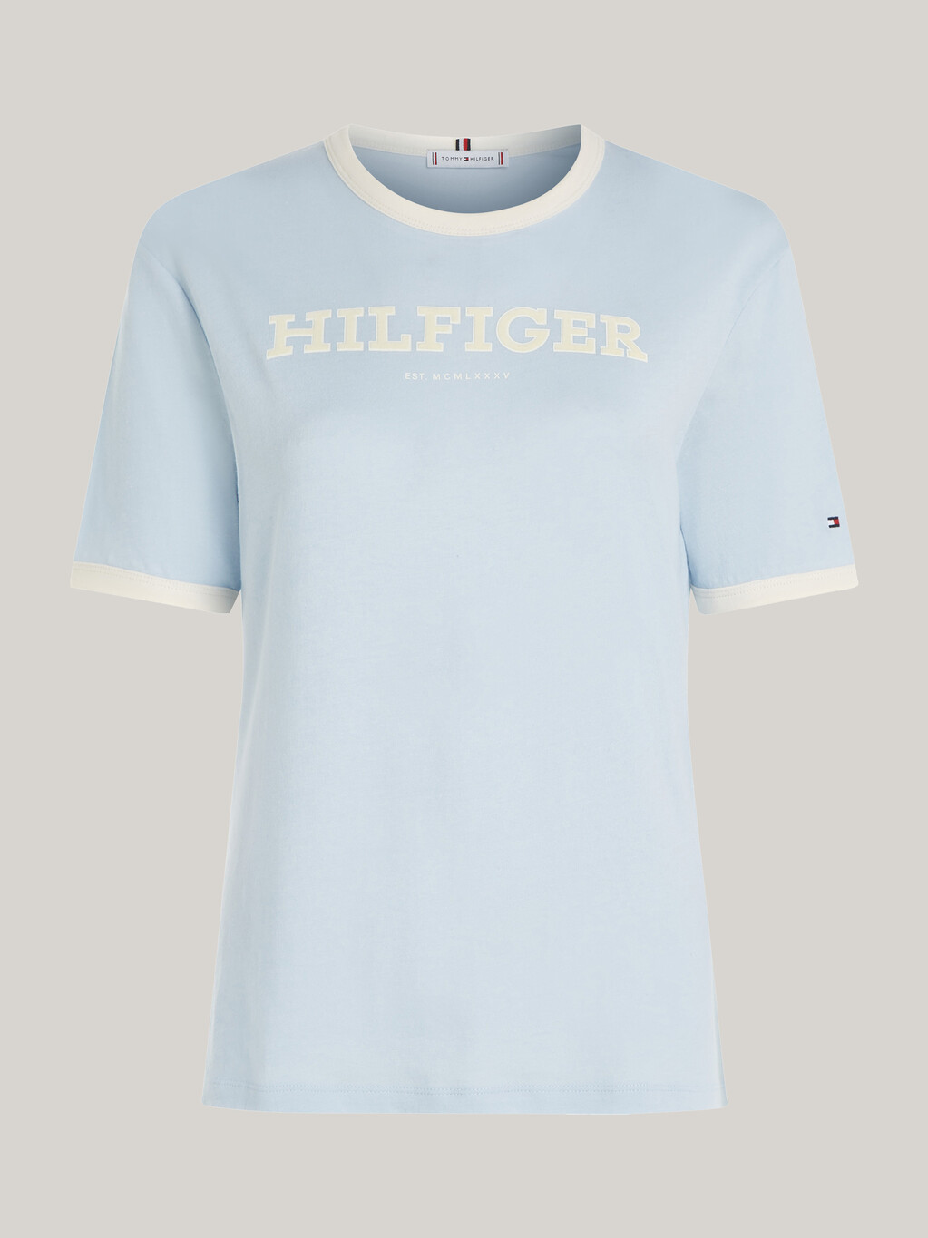 Hilfiger Monotype 植絨Logo T 恤, Breezy Blue, hi-res