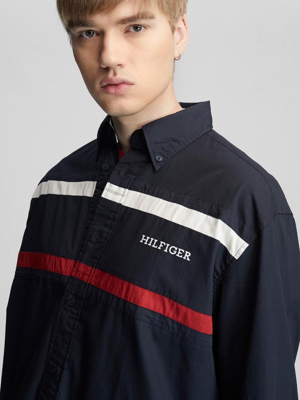 經典條紋長袖襯衫, Navy / Multi, hi-res