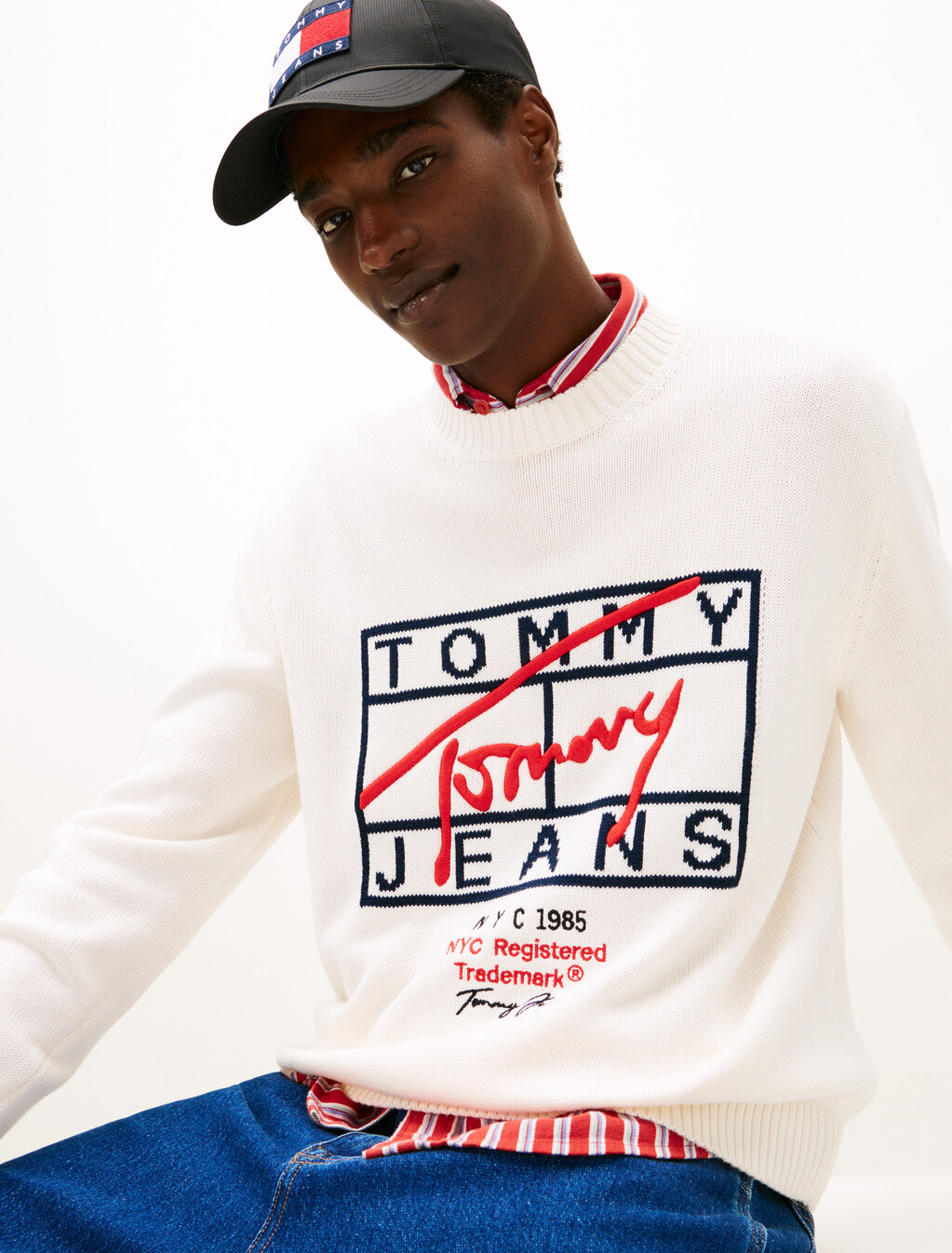 Tommy Flag Signature Sweater, Ancient White, hi-res