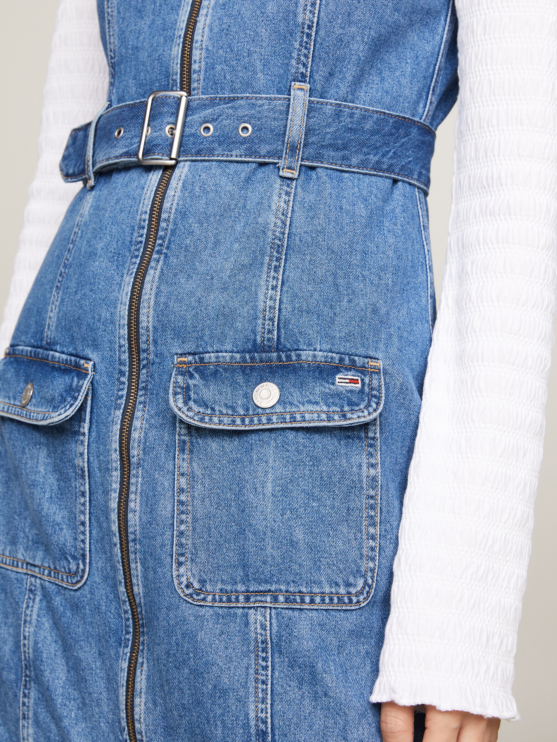 Belted Zip-Thru Denim Bodycon Dress | blue | Tommy Hilfiger Belted Zip-Thru Denim Bodycon Dress | blue | Tommy Hilfiger