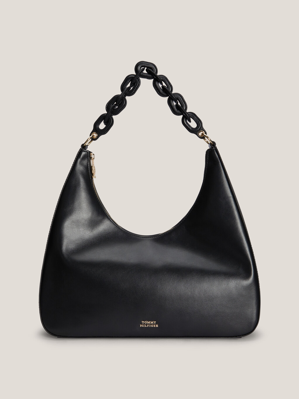 TH Soft Chunky Chain Leather Hobo Bag, Black, hi-res