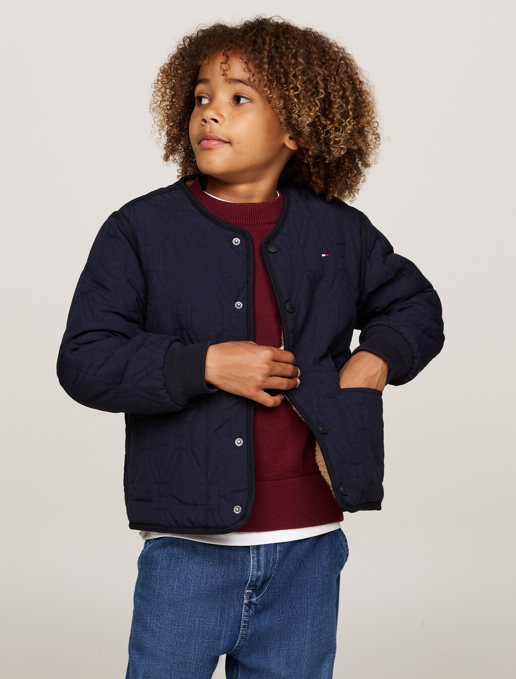 Reversible Quilted Teddy Relaxed Jacket, Desert Sky / Classic Khaki, hi-res