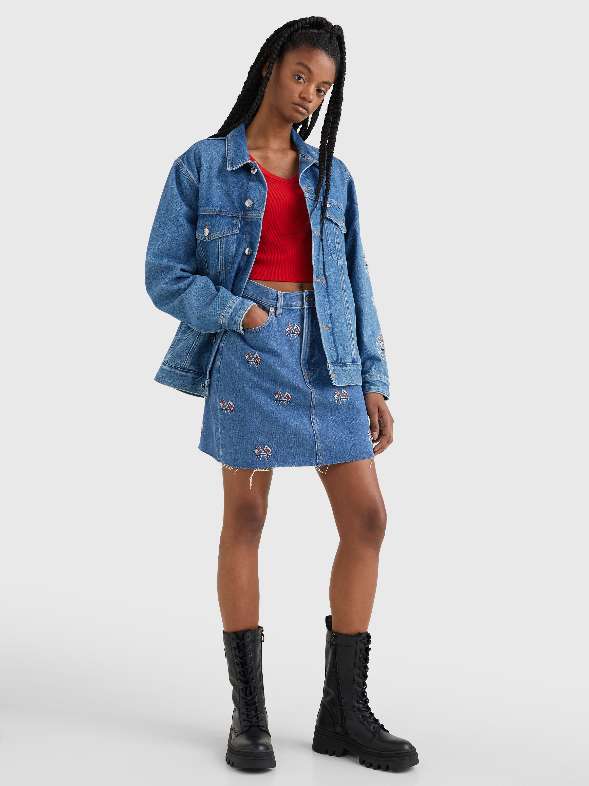Denim Embroidery Mini Skirt