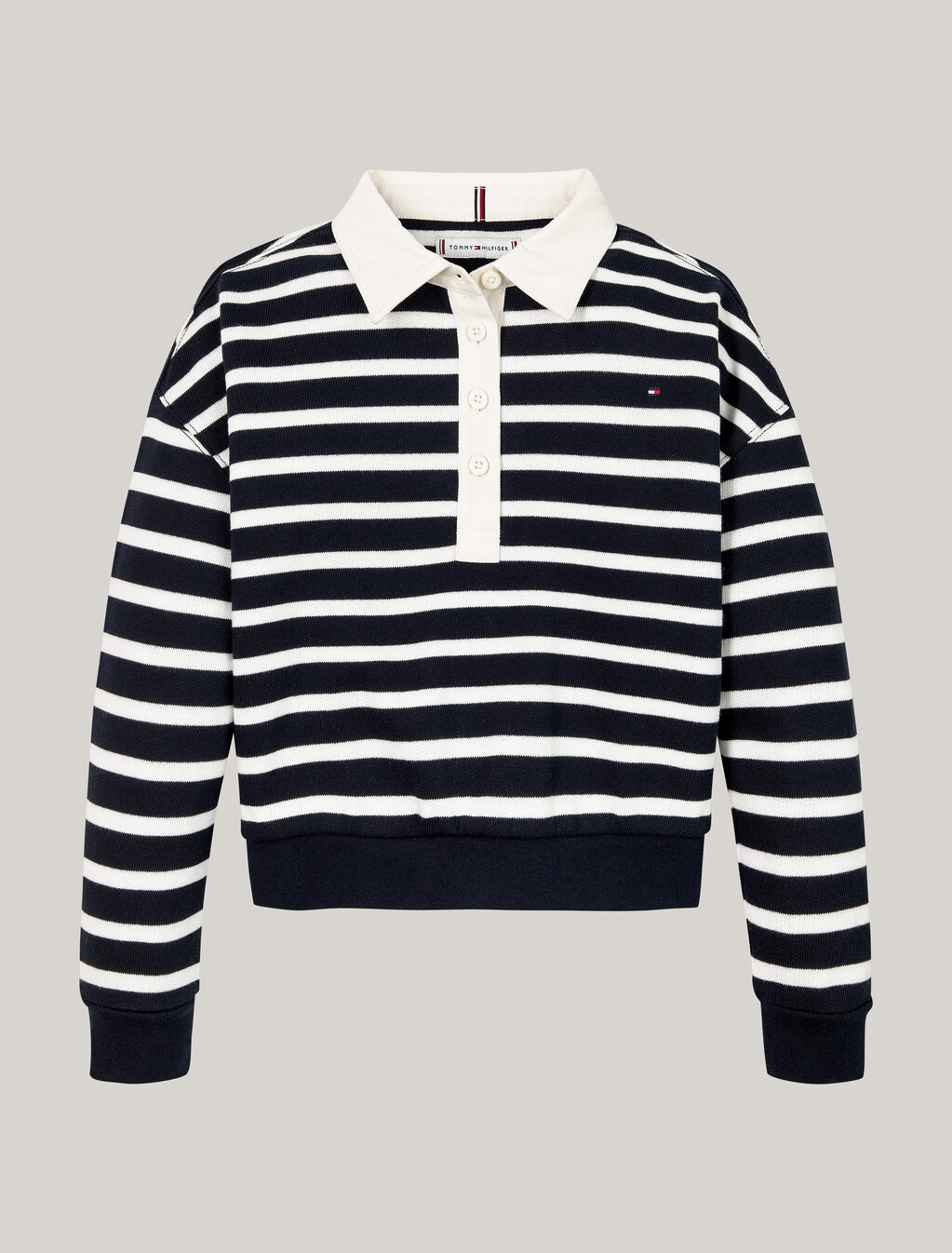 Breton Stripe Relaxed Polo Sweatshirt, Desert Sky Stripe, hi-res