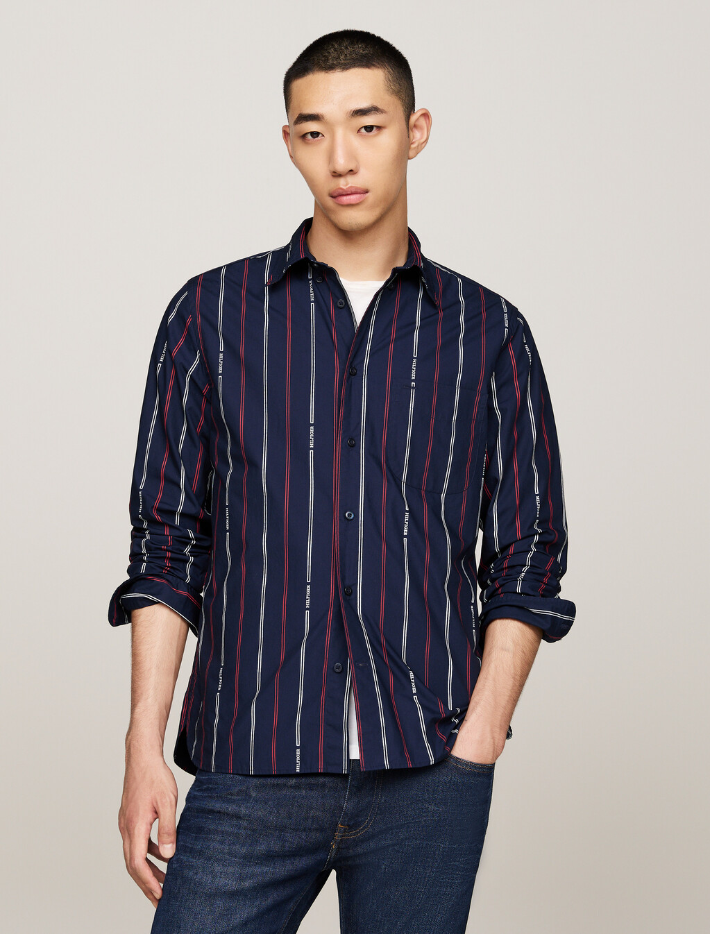 Hilfiger Monotype Pinstripe Regular Fit Shirt, Carbon Navy / Multi, hi-res
