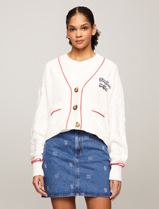Varsity Cropped Cardigan, Ancient White, hi-res