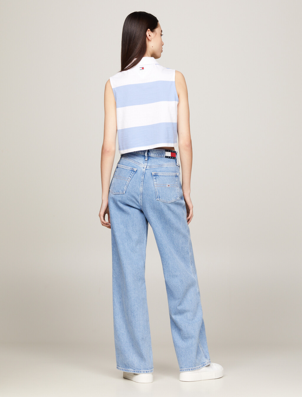 Stripe Sleeveless Cropped Letterman Polo, Moderate Blue / Stripe, hi-res