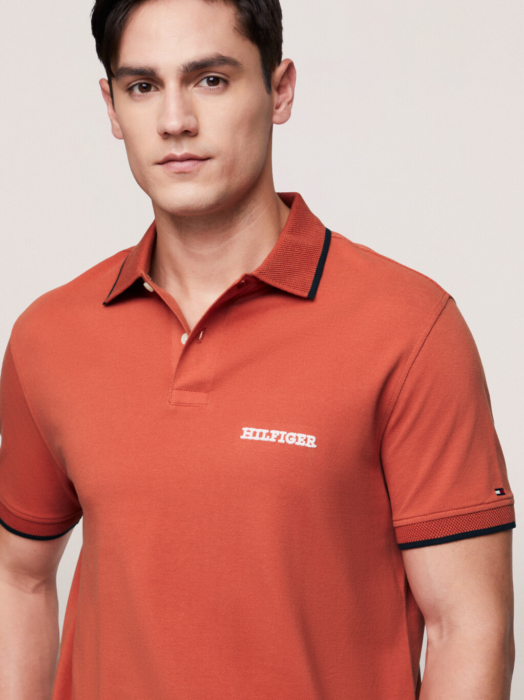 Monotype Graphic Tipped Regular Polo, Terra Red, hi-res