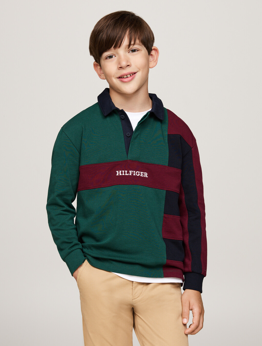 拼色長袖標準版型 Polo 衫, Ornamental Green / Rouge / Blue, hi-res