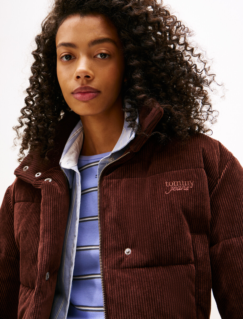 標誌刺繡寬版燈芯絨羽絨外套, Rich Brown, hi-res