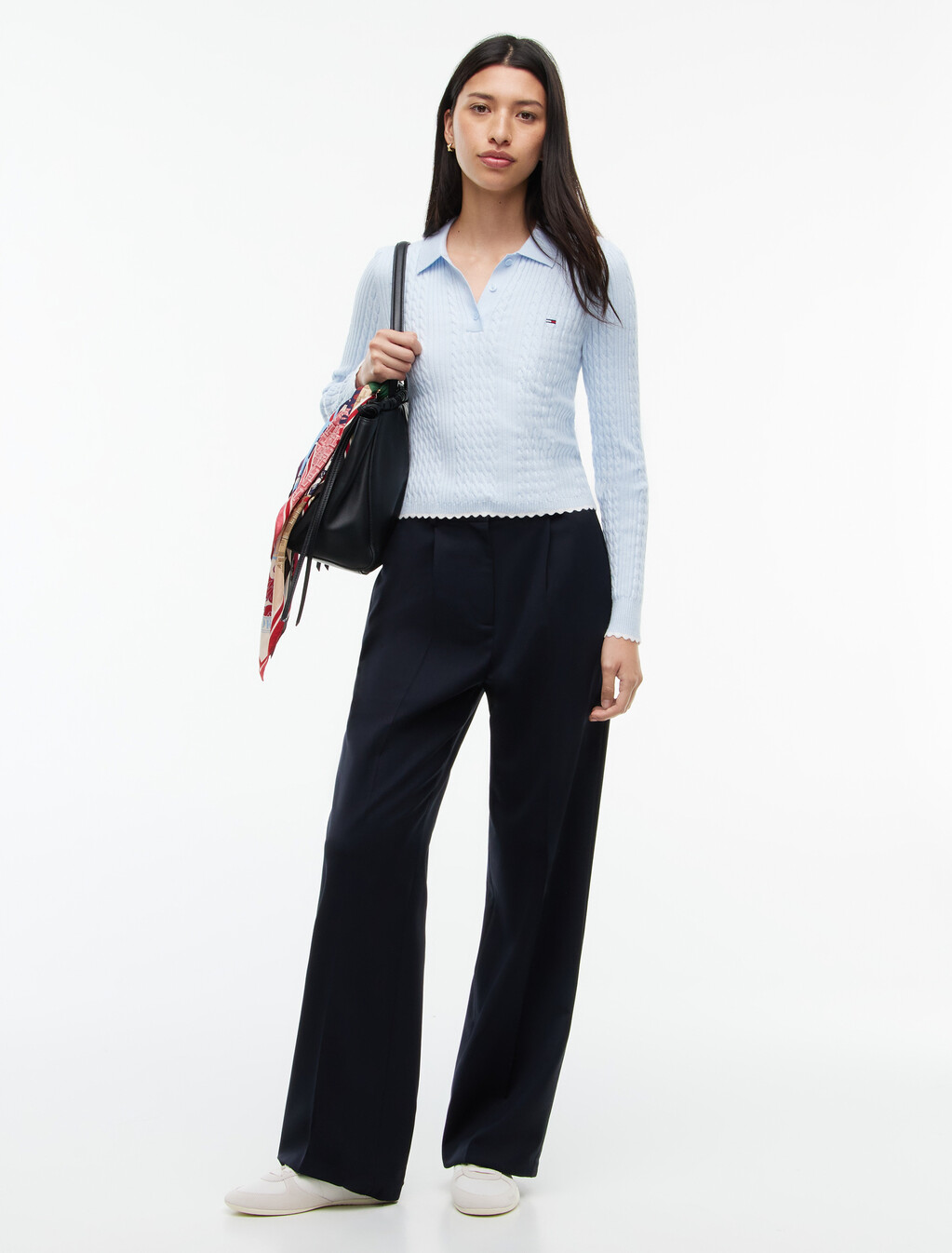 Micro Cable Knit Slim Polo Jumper, Sheer Blue, hi-res