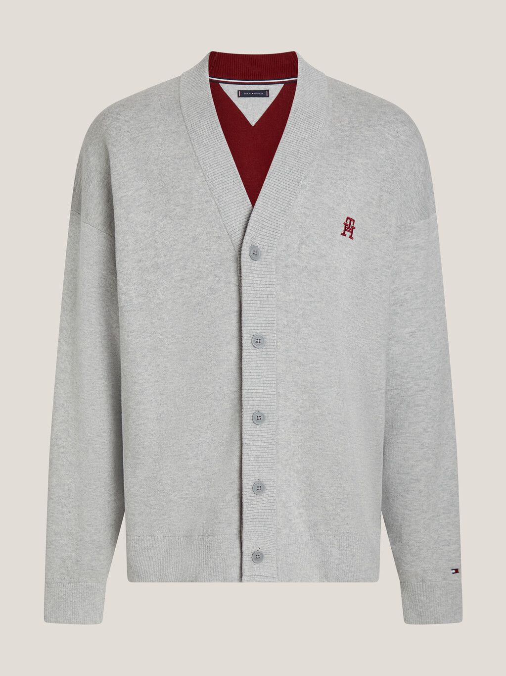 TH Monogram Interlock Cotton Cardigan, Light Grey Heather, hi-res