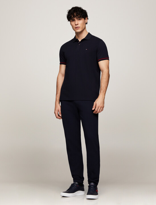 Logo Placket Stripe Cuff Polo