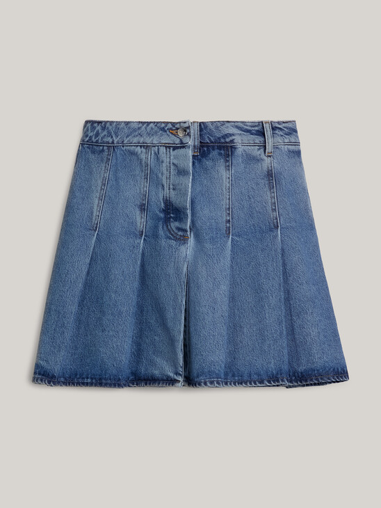 Pleated Denim Mini Skirt