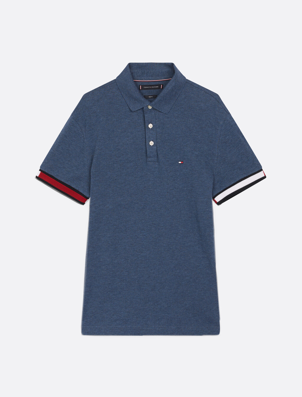 Flag Cuff Slim Polo, Faded Indigo Heather, hi-res