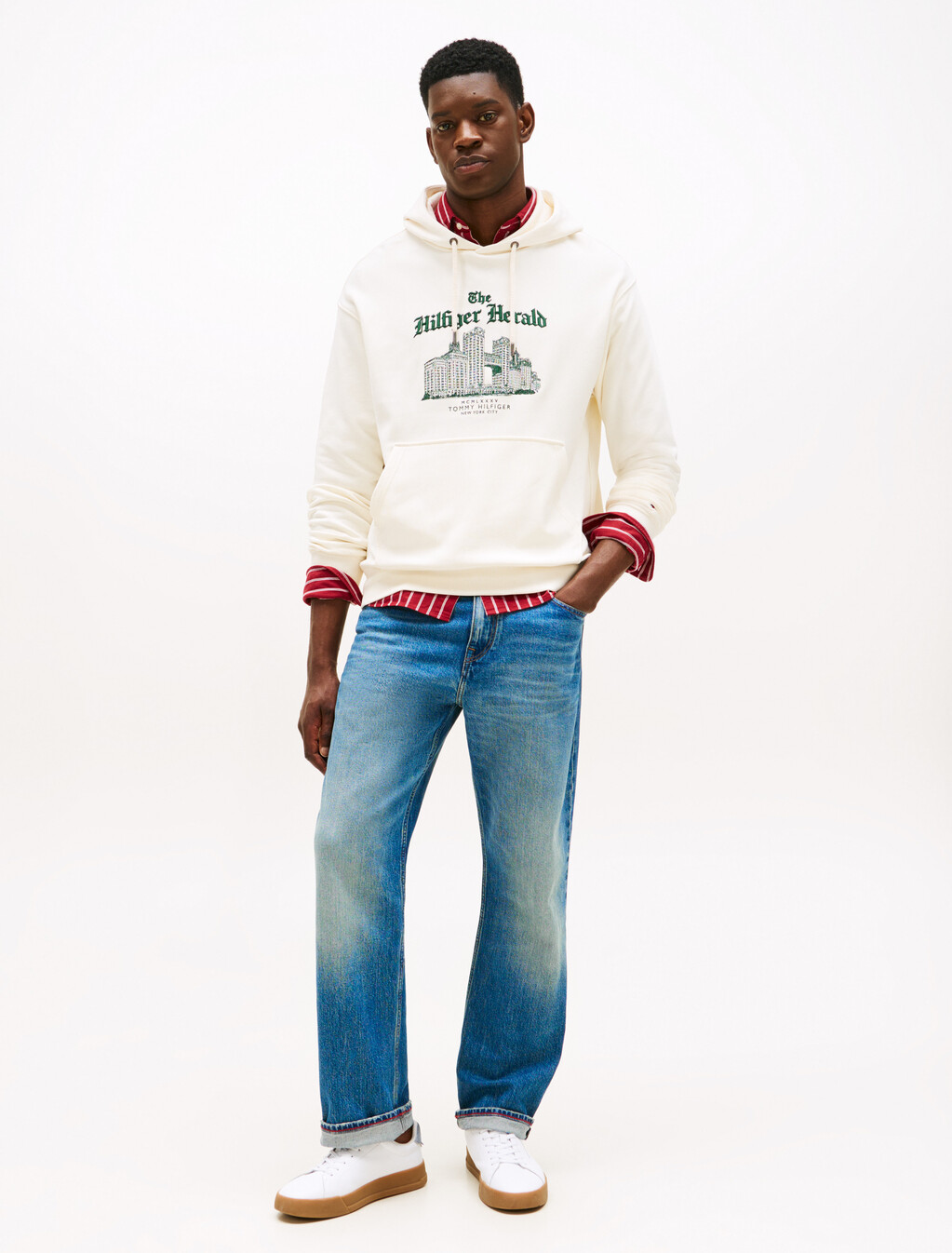 標誌刺繡寬版抽繩連帽衫, Ivory Petal, hi-res