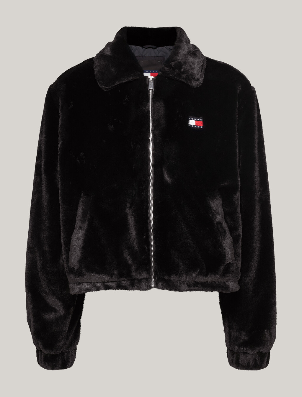 Faux Fur Zip-Thru Cropped Jacket, Black, hi-res