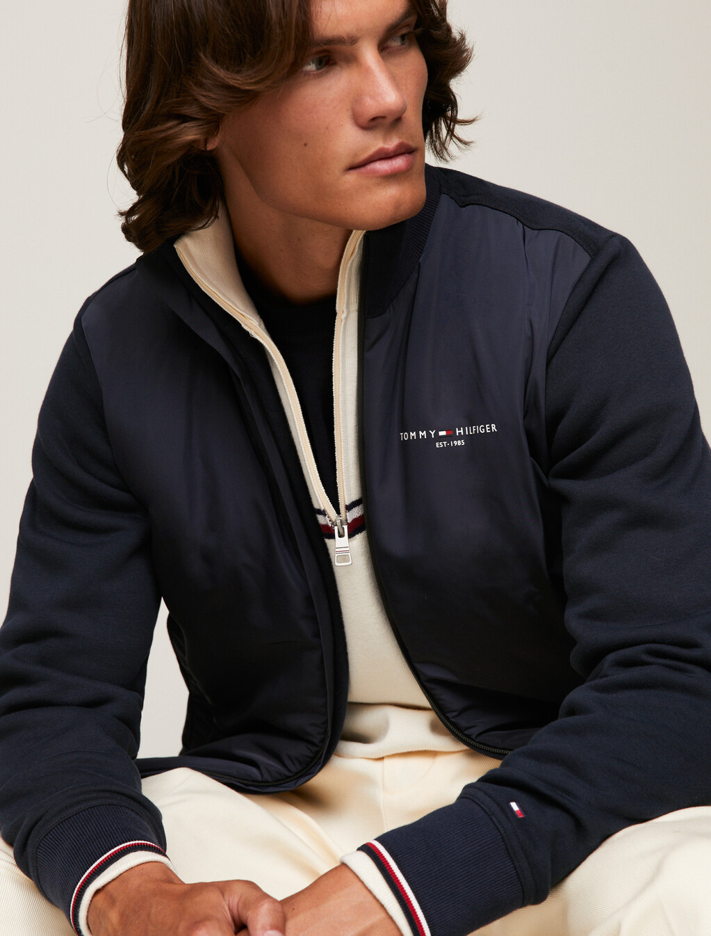 Stand-Up Collar Zip-Thru Sweatshirt, Desert Sky, hi-res