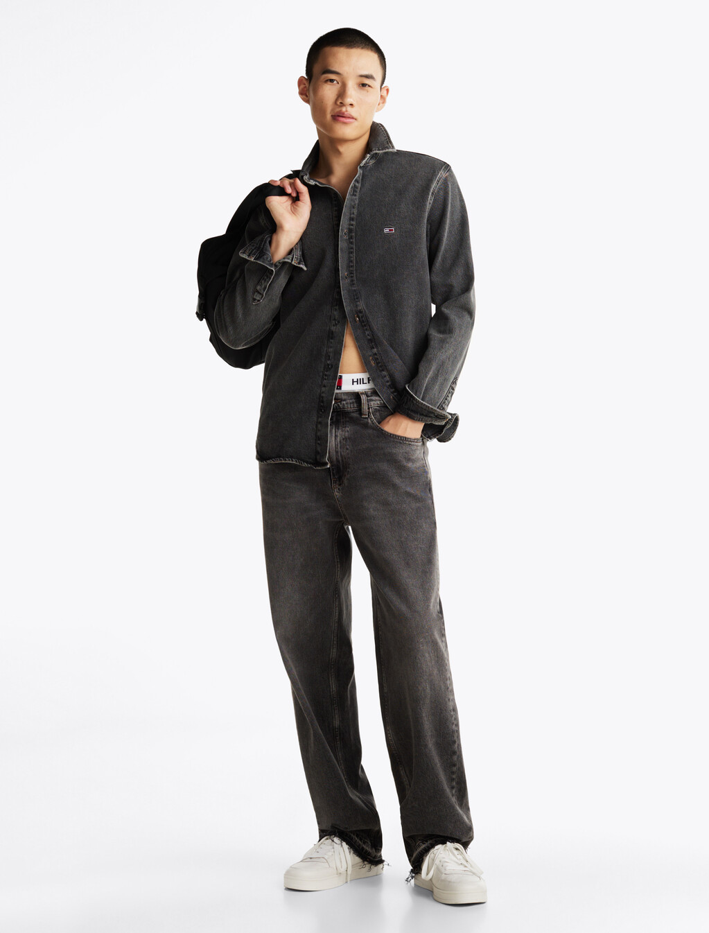 Regular Fit Faded Denim Overshirt, Denim Black, hi-res