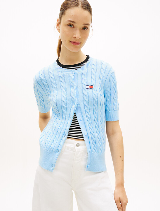 Cable Knit Short Sleeve Cardigan