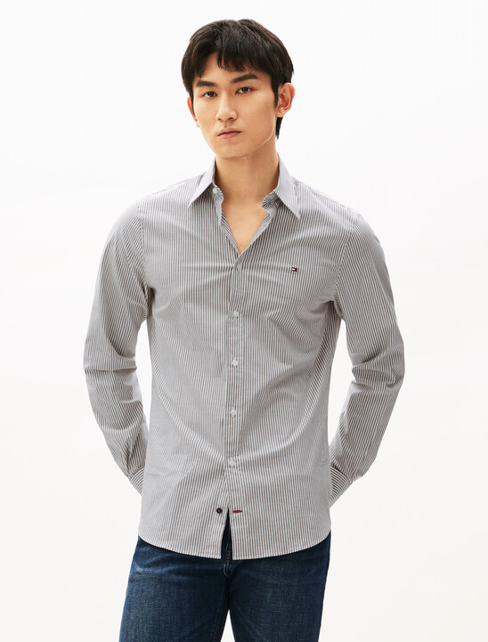 Stretch Poplin Stripe Shirt, Army Green / Optic White Stretch Poplin Stripe Shirt