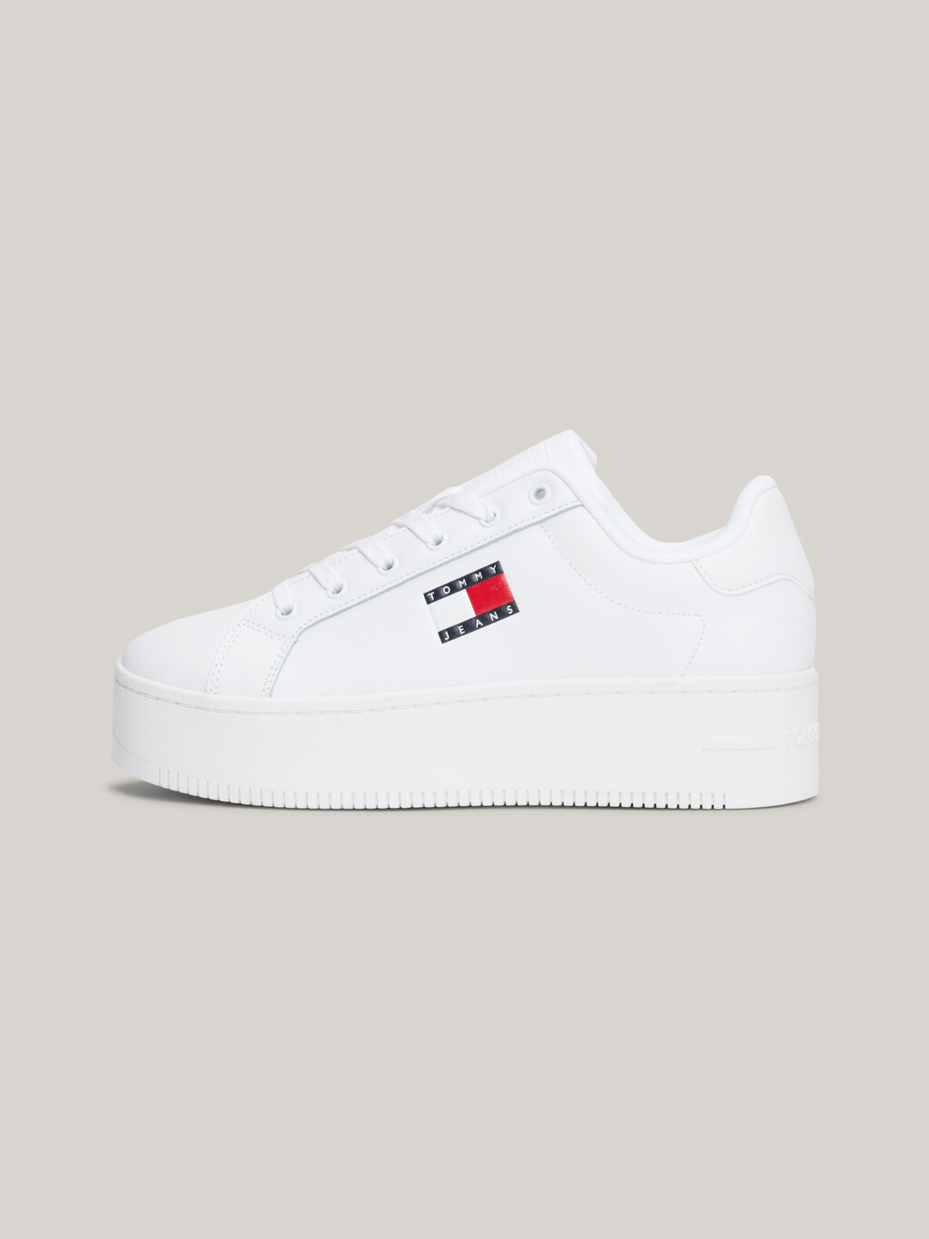 Essential Leather Fine-Cleat Flatform Trainers, White, hi-res