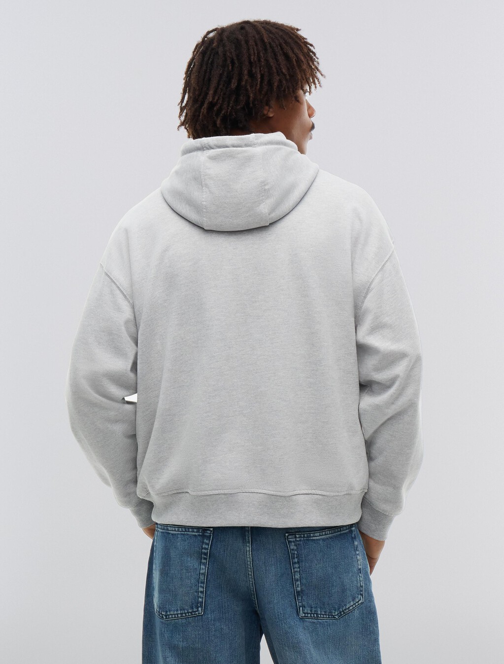 水洗旗幟標誌抓絨寬版連帽運動衫, Grey Heather, hi-res
