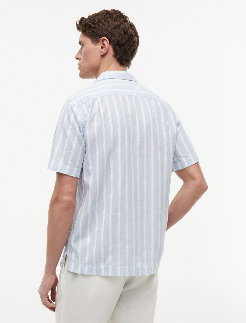 Linen Blend Textured Stripe Short Sleeve Shirt, Sweet Blue / Stripe, hi-res