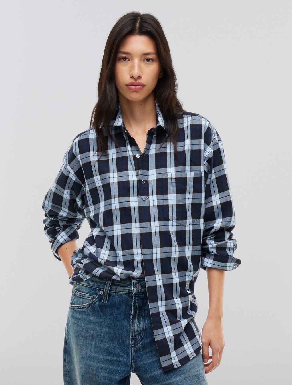 標準版型格紋襯衫, Navy Blue Check, hi-res