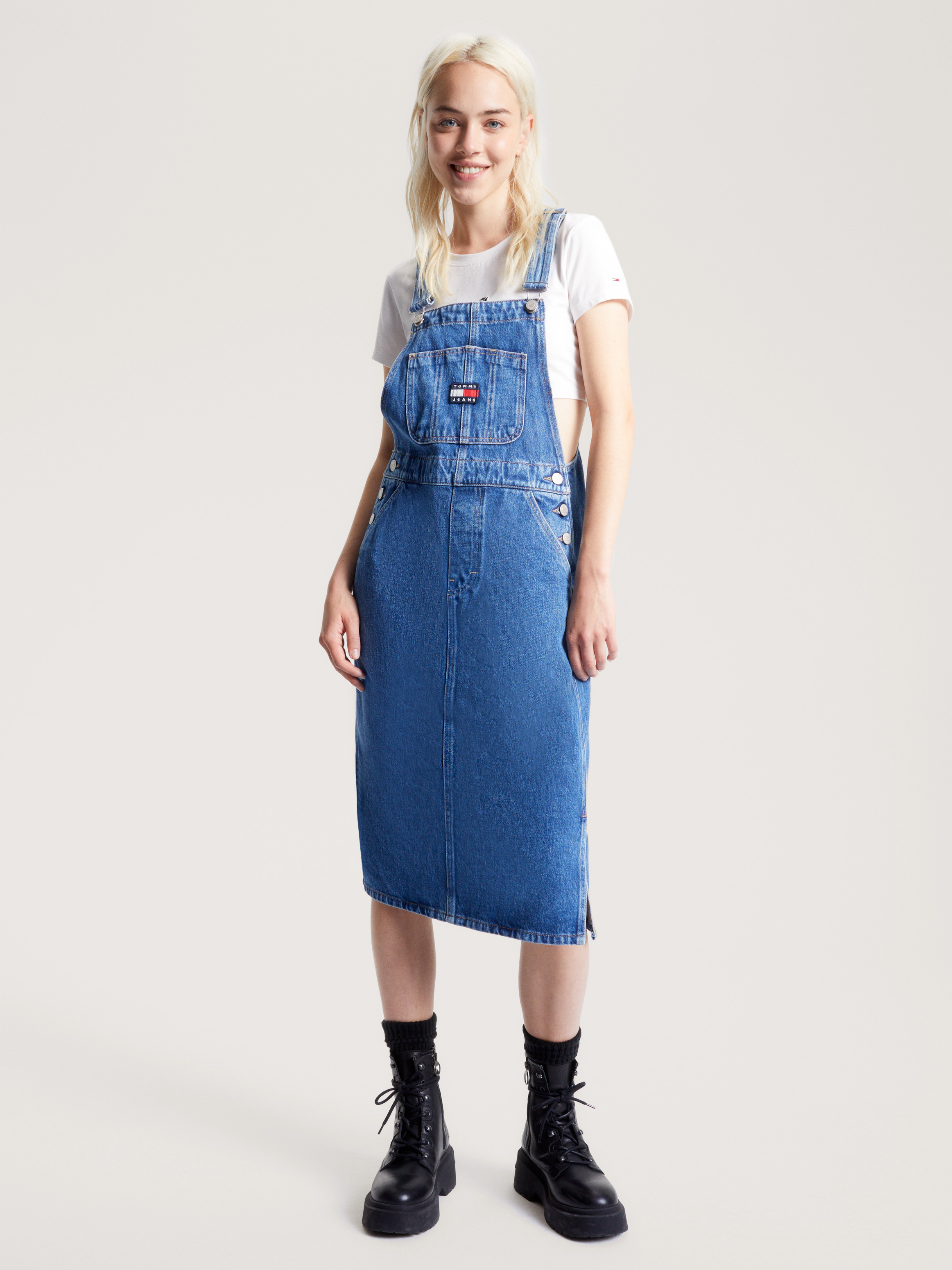 Denim Midi Dungaree Dress